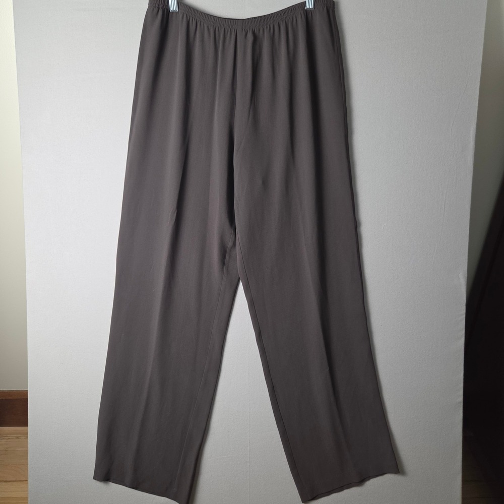 Eileen Fisher Silk Georgette Crepe Straight Wide Leg Pants Musel Brown M  NWT